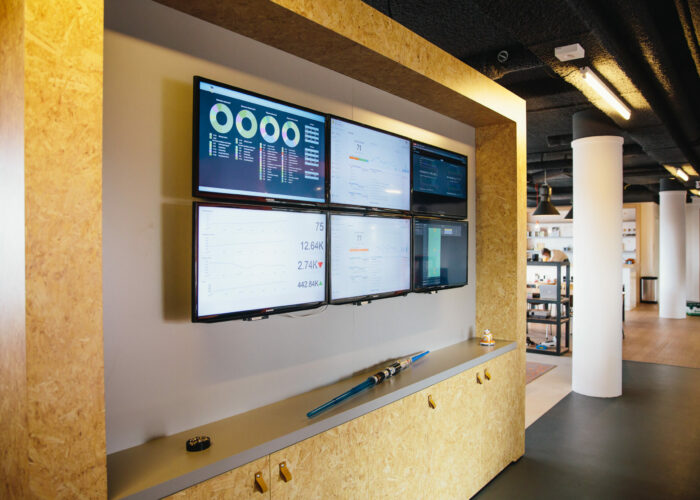 6 monitors met dashboards