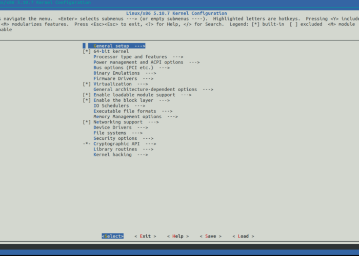 Kernel configuratie scherm