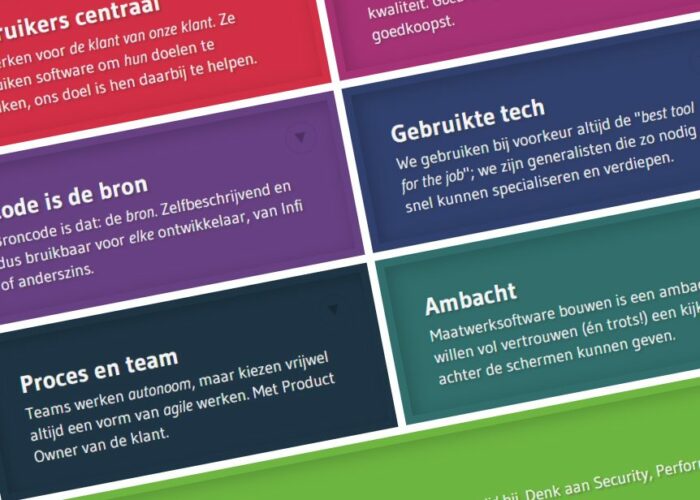 Screenshot van ingeklapte versie van The Infi Way, om een indruk te geven van de 6 a 7 gekleurde blokken die op The Infi Way te zien zijn