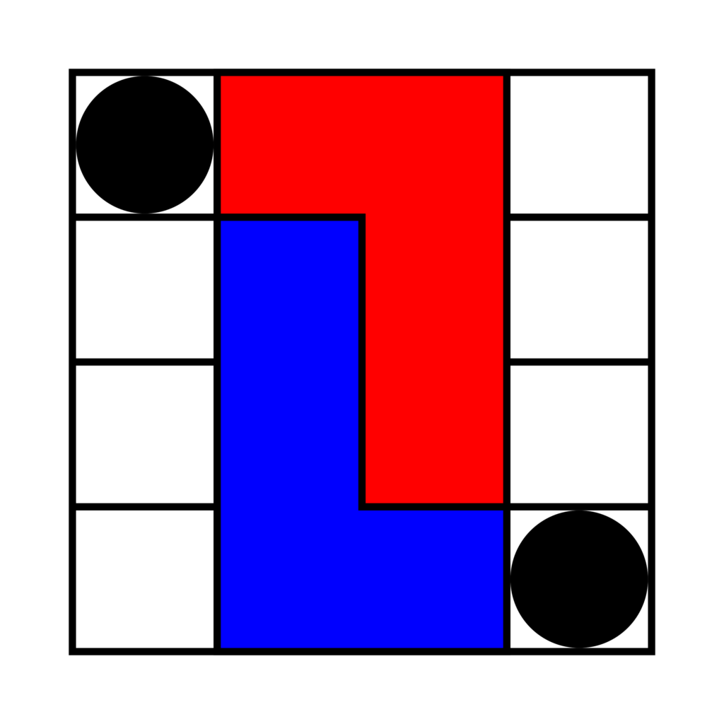 Een voorbeeld van een L-Game speelveld configuratie.