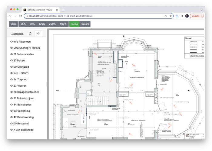 Een pdf viewer die 100% gebruik maakt van html, svg en css van een architectuur tekening