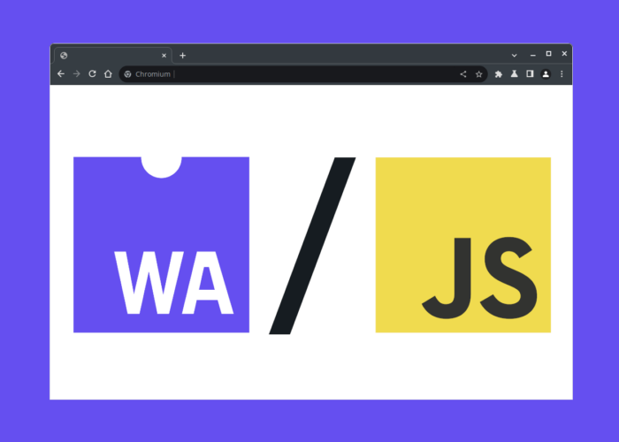 Een browser frame met daarin de logo's voor WebAssembly en JavaScript.